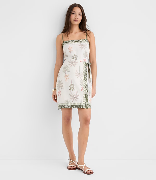 Petite Palm Linen Cotton Sarong Mini Dress