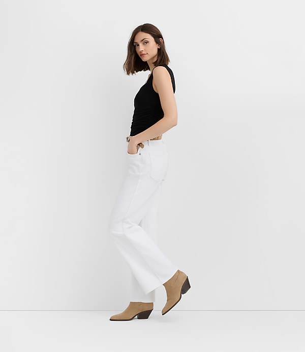 Rivete Mid Rise Wide Leg Jeans in White