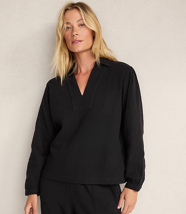 Haven Well Within Textured Cotton Gauze Collared Top