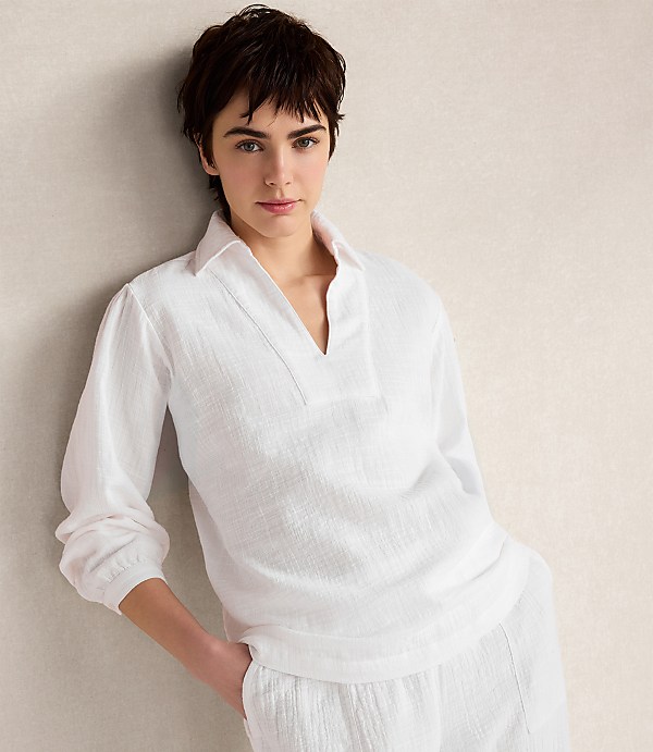 Haven Well Within Textured Cotton Gauze Collared Top