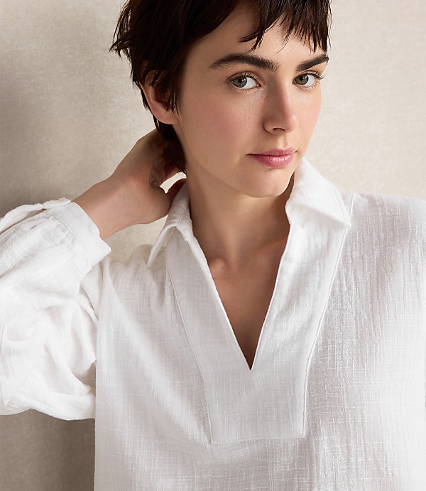 Haven Well Within Textured Cotton Gauze Collared Top