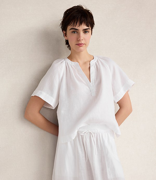 Haven Well Within Linen Gathered V-Neck Top