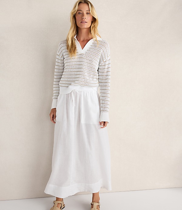 Haven Well Within Organic Cotton Stripe Mixed Stitch Johnny Collar Sweater