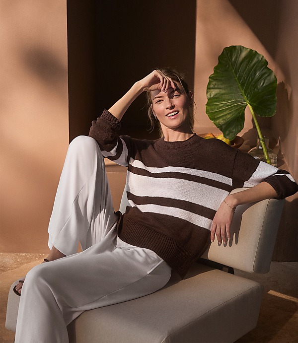 Haven Well Within Cotton Linen Stripe Roll Neck Sweater