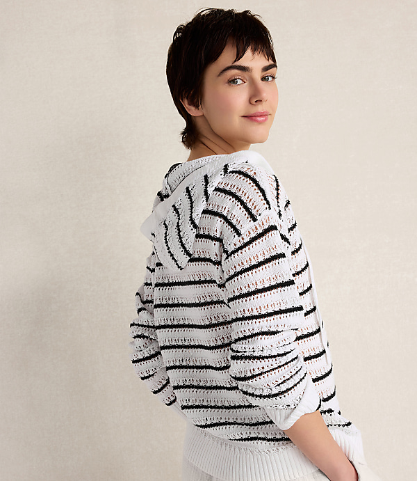 Haven Well Within Linen Cotton Blend Striped Open Stitch Hoodie