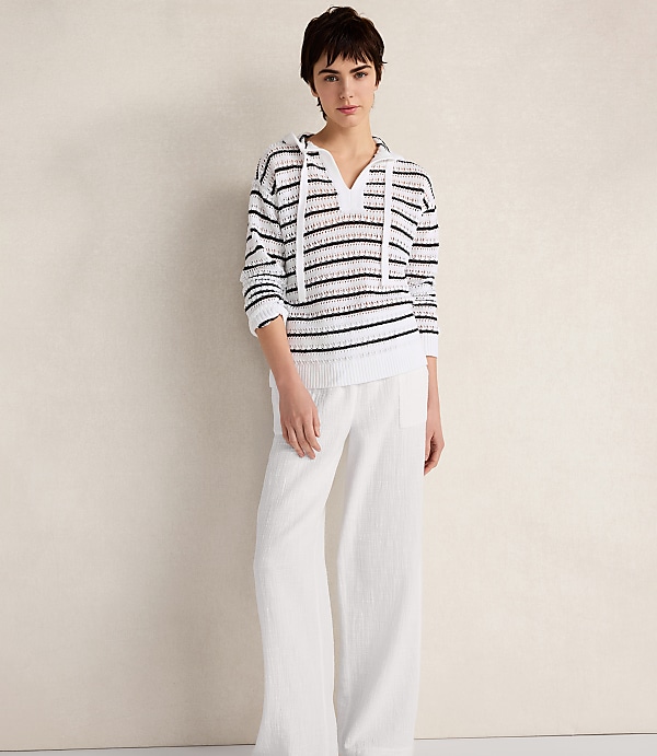 Haven Well Within Linen Cotton Blend Striped Open Stitch Hoodie