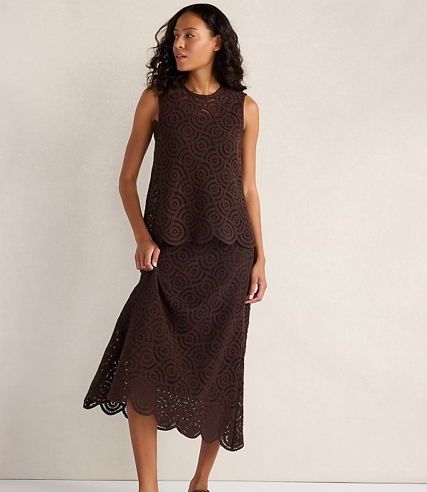 Haven Well Within Cotton Crochet Scalloped Midi Skirt