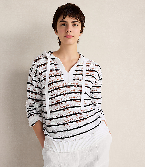 Haven Well Within Linen Cotton Blend Striped Open Stitch Hoodie