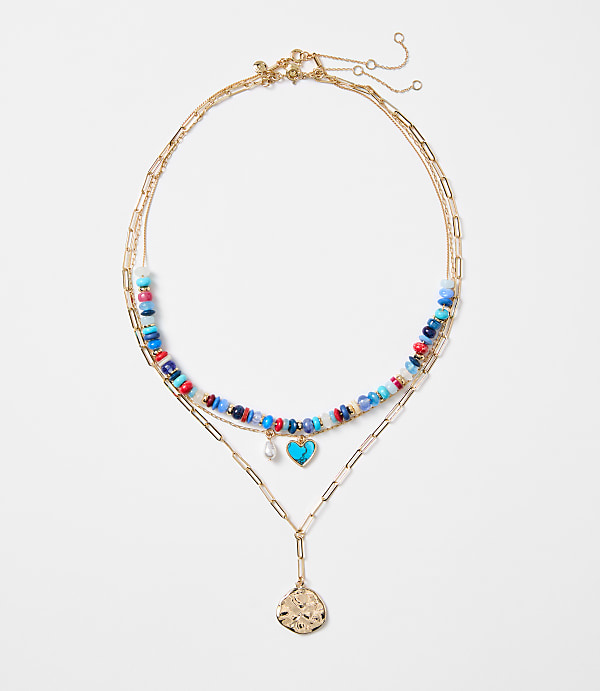 Pearlized Heart Coin Layered Necklace Set