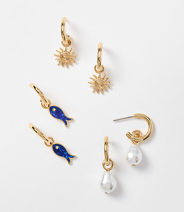 Pearlized Fish Hoop Earring Set