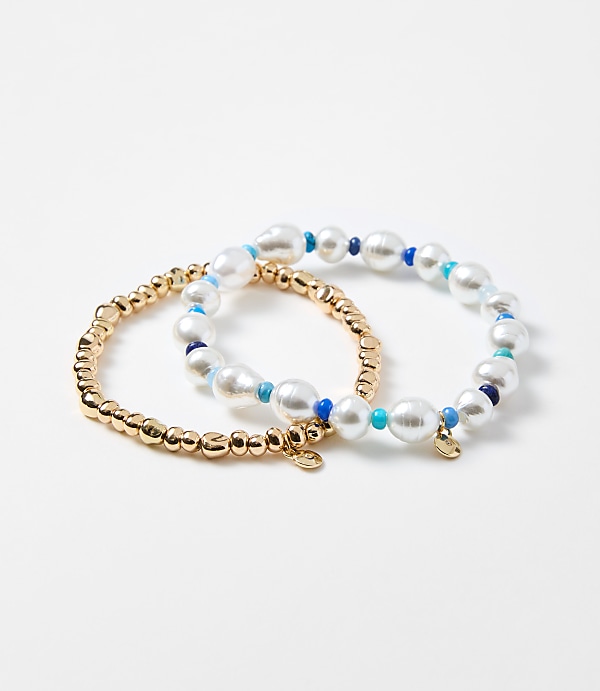 Pearlized & Metallic Beaded Stretch Bracelet Set