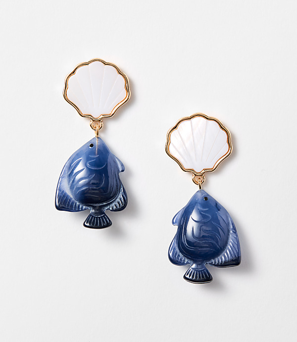 Mother Of Pearl Seashell & Fish Drop Earrings