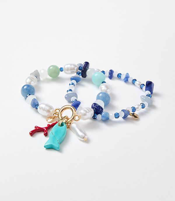 Pearlized Fish Beaded Stretch Bracelet Set