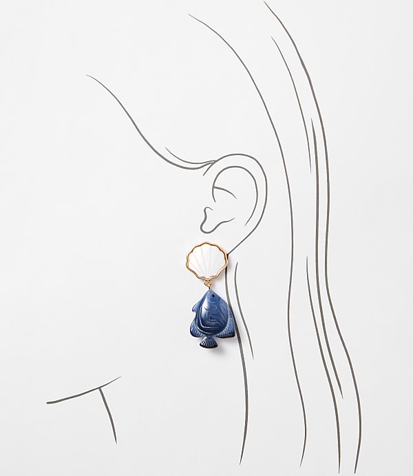 Mother Of Pearl Seashell & Fish Drop Earrings