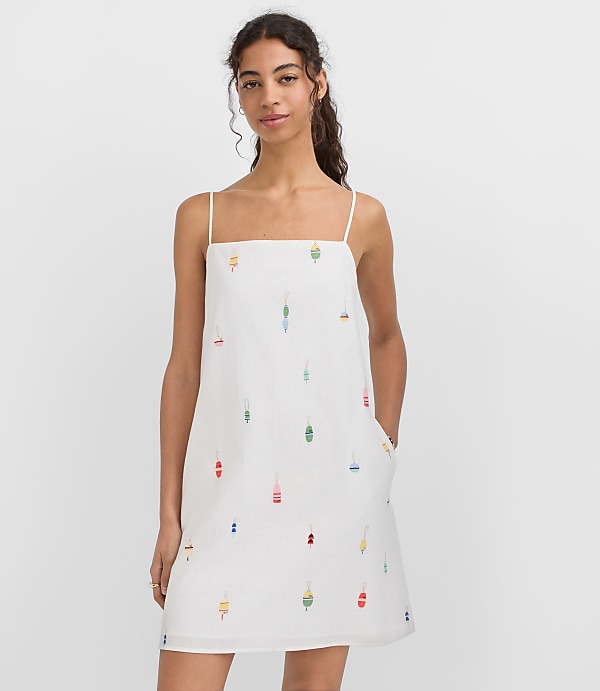 Petite Nautical Linen Cotton Strappy Mini Pocket Dress