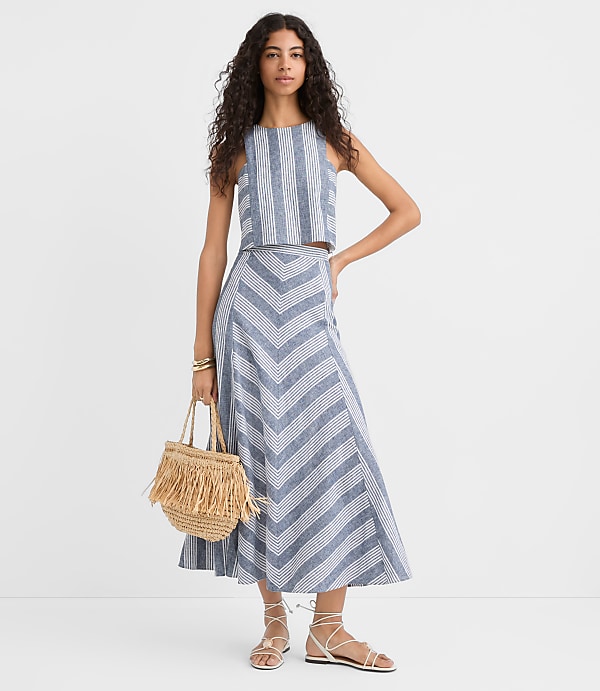 Petite Chevron Linen Blend Midi Skirt