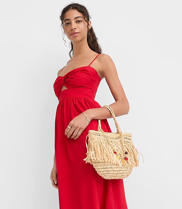 Petite LOFT Beach Poplin Cutout Twist Maxi Pocket Dress