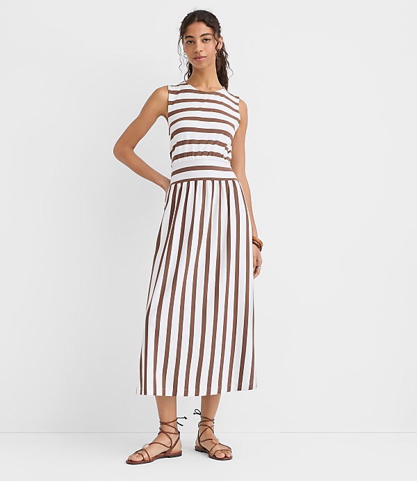 Petite Striped Cutout Back Midi Dress