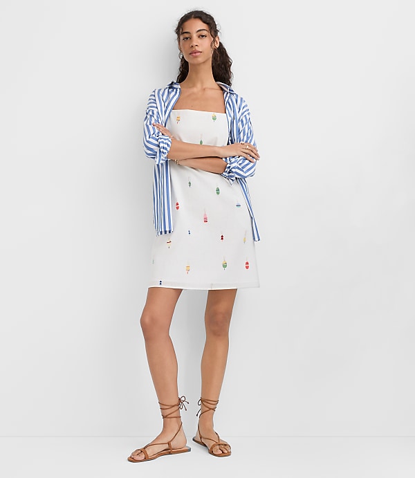 Tall Nautical Linen Cotton Strappy Mini Pocket Dress