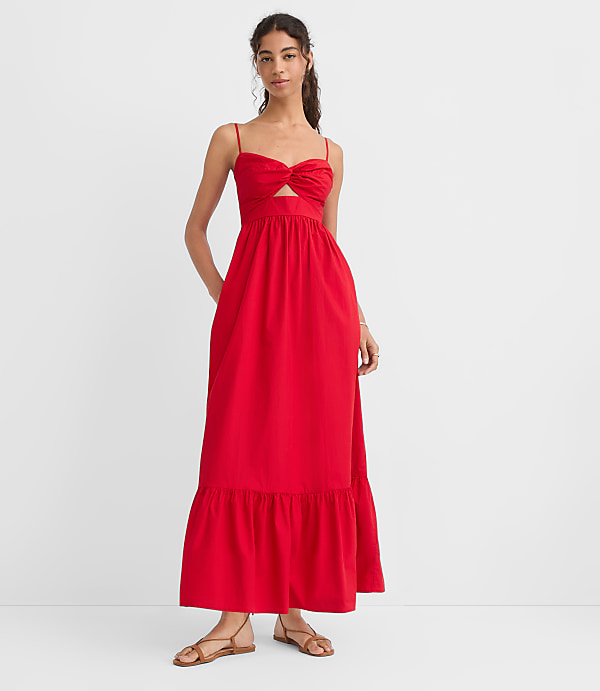 LOFT Beach Poplin Cutout Twist Maxi Pocket Dress