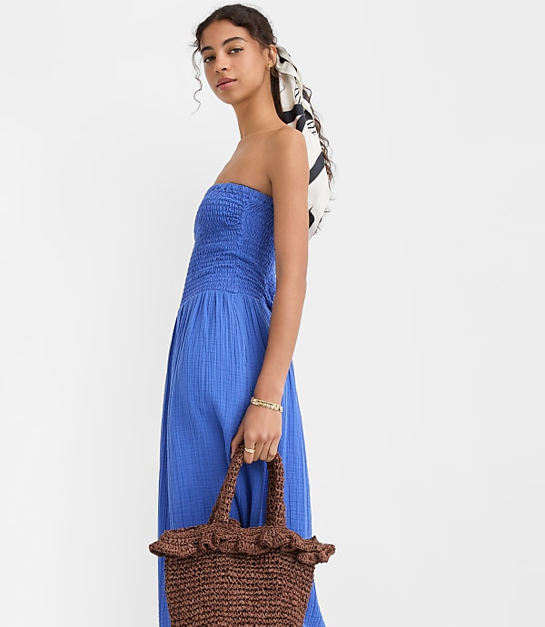 LOFT Beach Strapless Mixed Media Maxi Pocket Dress