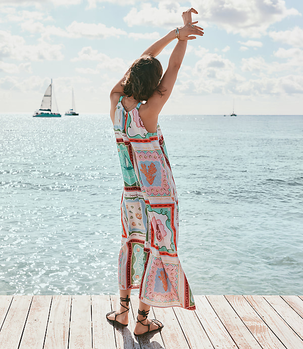 Riviera Linen Cotton Midi Pocket Halter Dress
