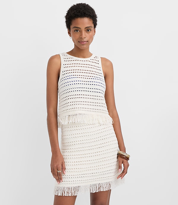 Petite LOFT Beach Stitchy Fringe Sweater Tank Top