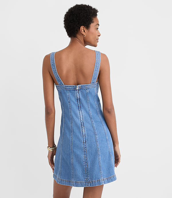 Seamed Denim Mini Dress in Medium Blue