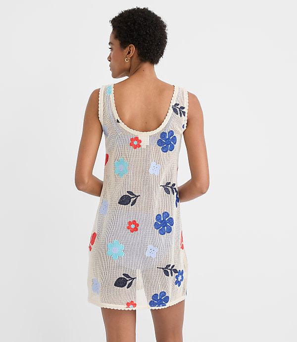 LOFT Beach Floral Crochet Mini Swimsuit Coverup Dress