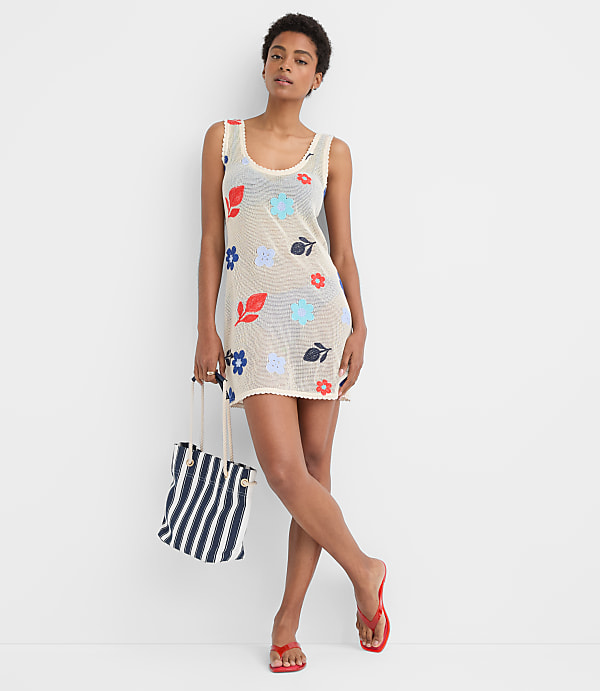 LOFT Beach Floral Crochet Mini Swimsuit Coverup Dress