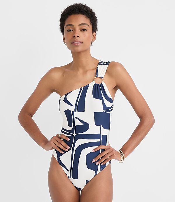 LOFT Beach Geo Ring Asymmetric One Piece Swimsuit
