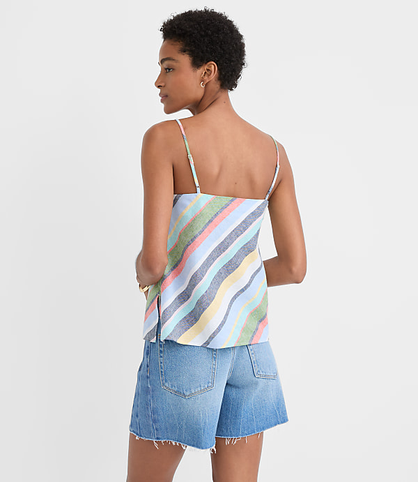 Striped Linen Cotton Square Neck Cami