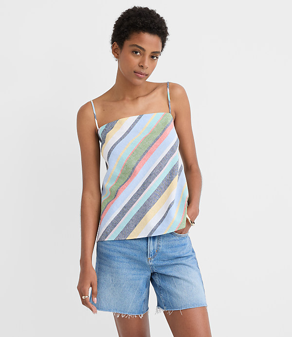 Striped Linen Cotton Square Neck Cami