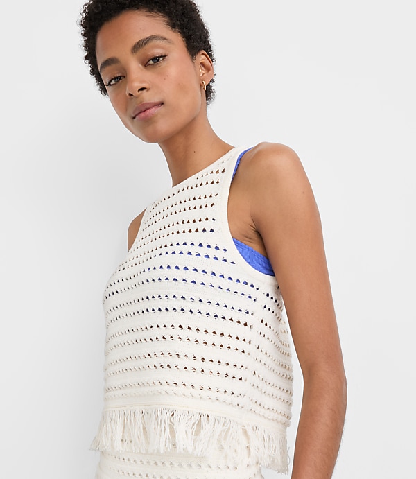LOFT Beach Stitchy Fringe Sweater Tank Top
