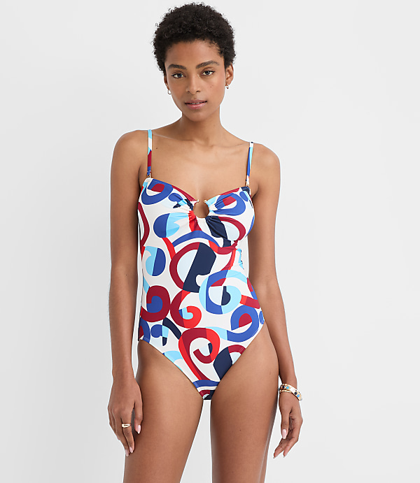 LOFT Beach Swirl Open Ring Bandeau One Piece Swimsuit