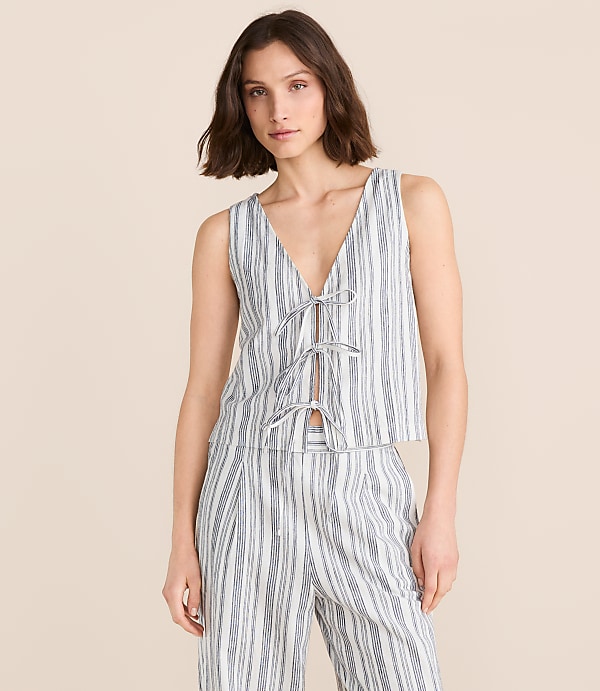 Petite Lou & Grey Striped Linen Cotton Tie Vest