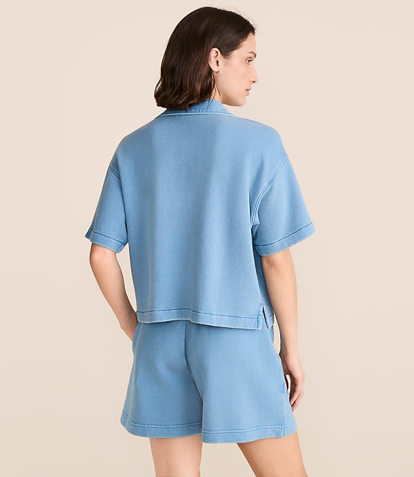 Lou & Grey Denim Washed Terrysoft Polo Top