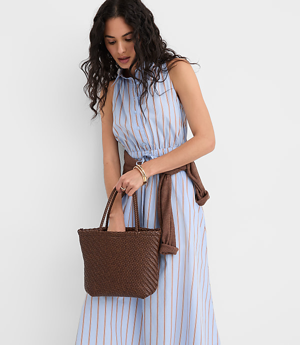 Striped Halter Midi Pocket Shirtdress