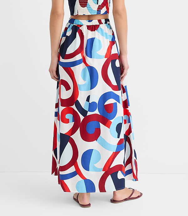 Petite LOFT Beach Swirl Poplin Maxi Pocket Skirt