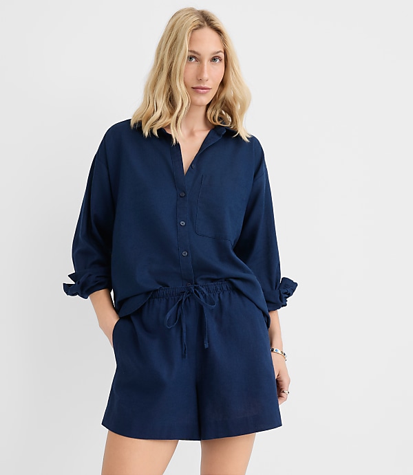 Petite Linen Cotton Everyday Oversized Pocket Shirt
