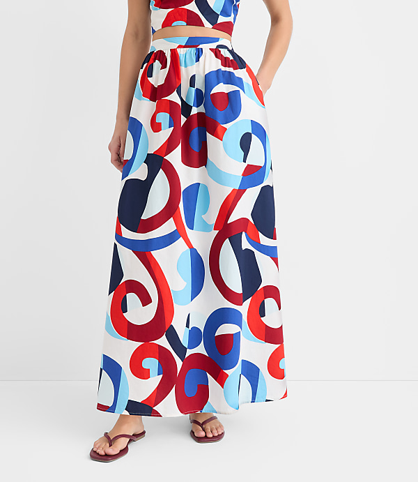 Petite LOFT Beach Swirl Poplin Maxi Pocket Skirt