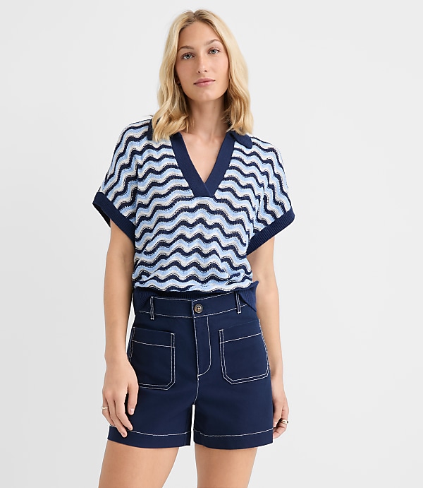 Collared Wave Stitch Wedge Sweater
