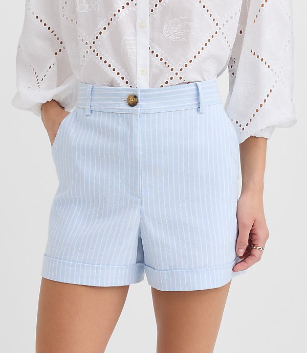 Cuffed Shorts in Striped Twill