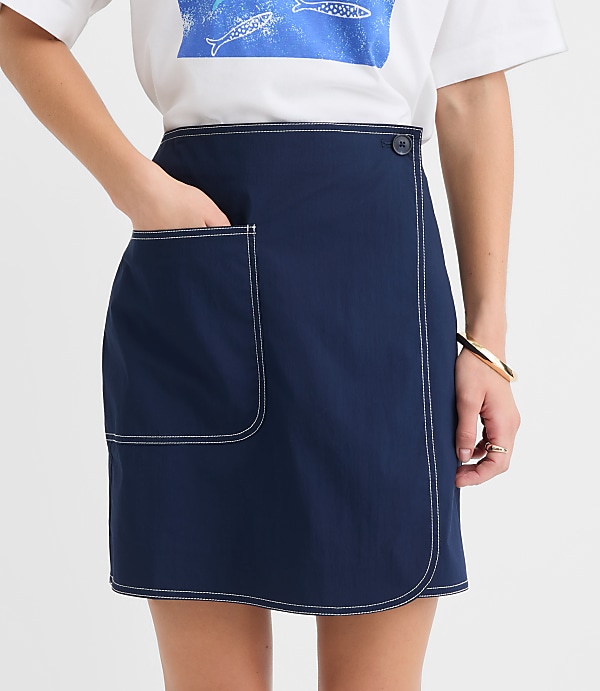 Topstitched Mini Wrap Pocket Skirt