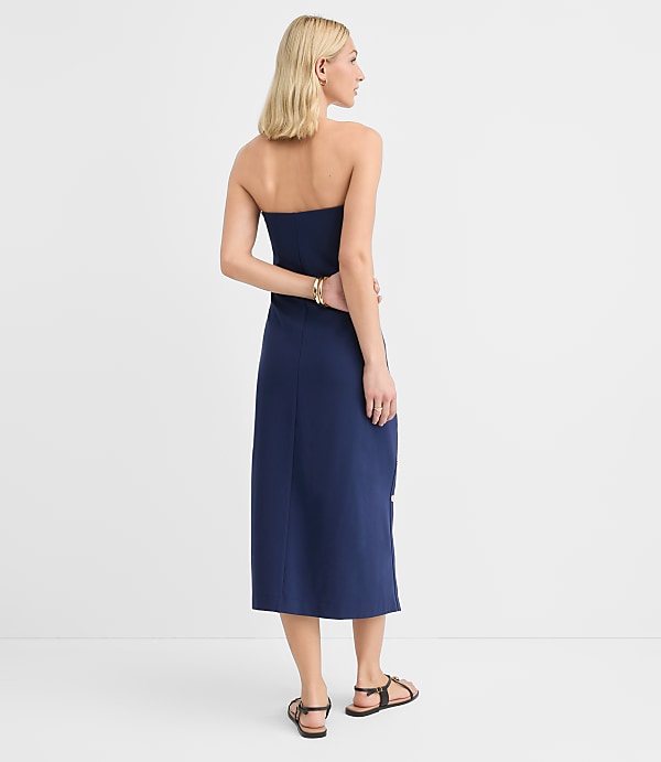 Side Button Strapless Midi Dress