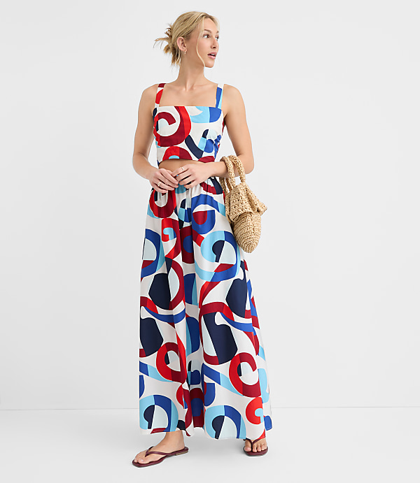 LOFT Beach Swirl Poplin Maxi Pocket Skirt