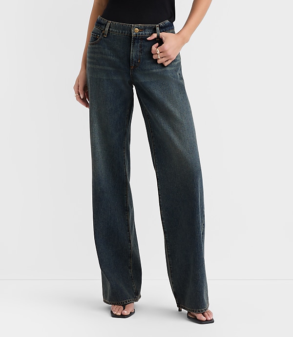 Rivete Low Rise Wide Leg Jeans in Lune Wash