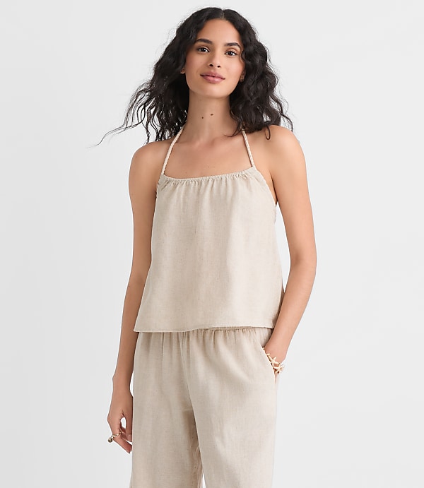 Petite LOFT Beach Rope Tie Linen Cotton Halter Top