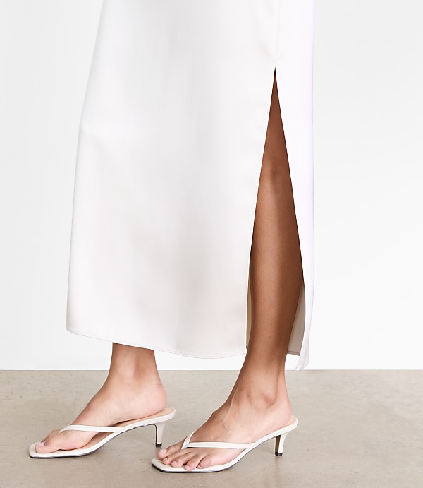 Petite LOFT Versa Satin Column Midi Skirt