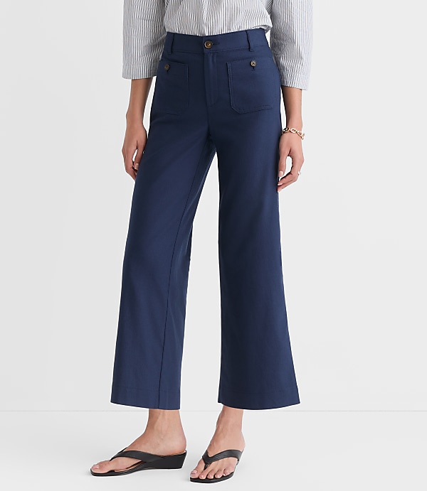 Petite Palmer Wide Leg Crop Pants in Cotton Linen